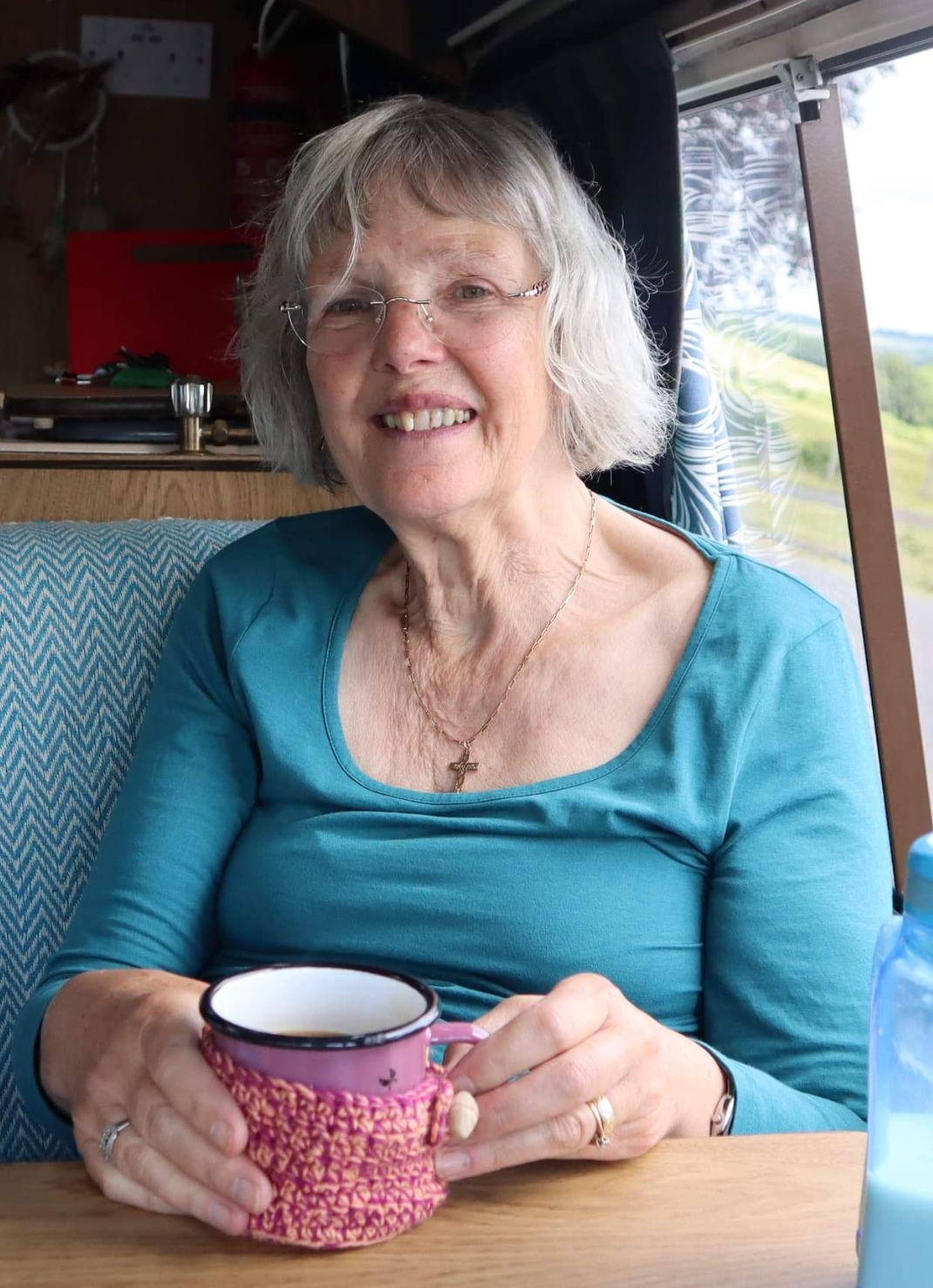 Woman with medium-length grey hair