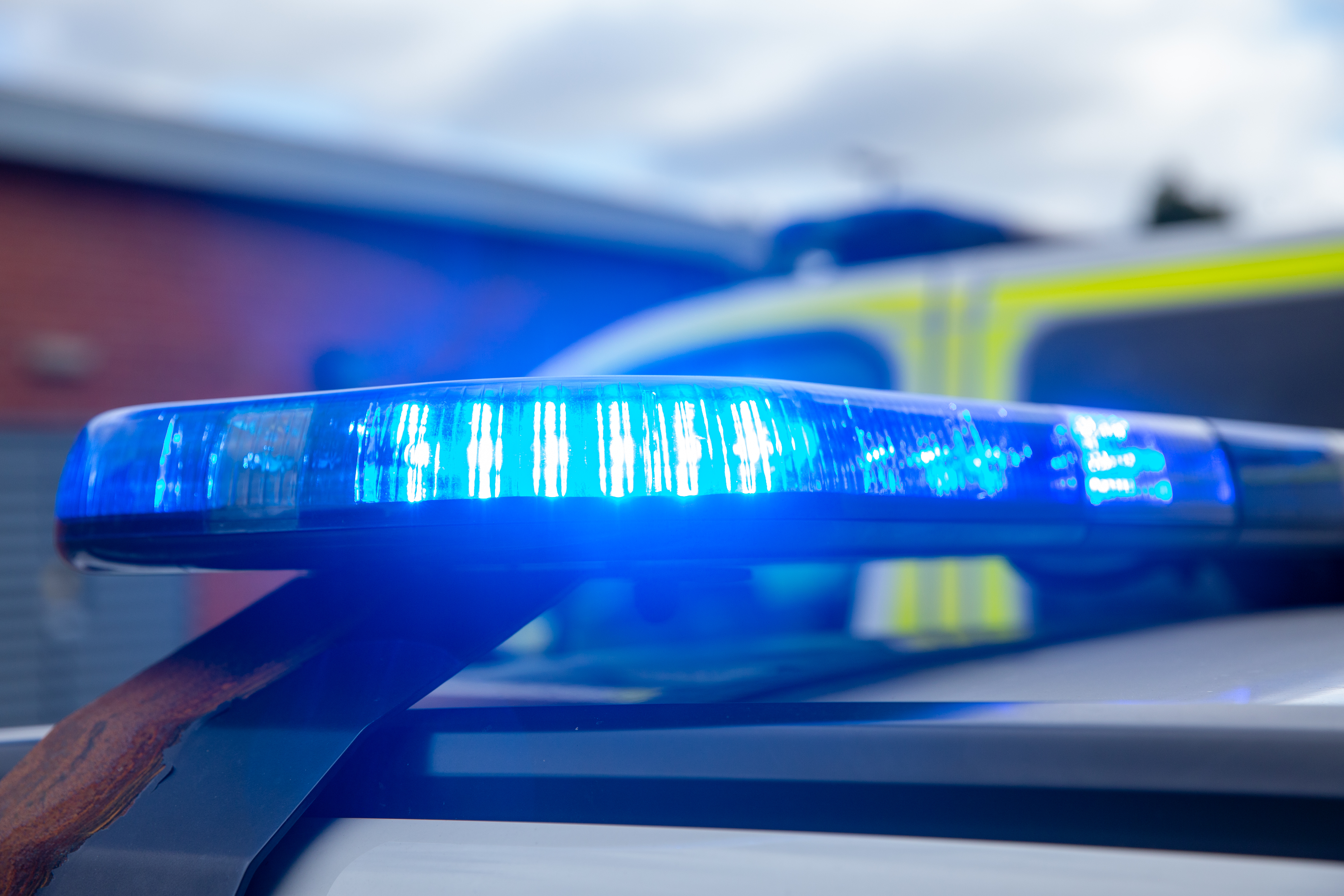A police car with lights flashing