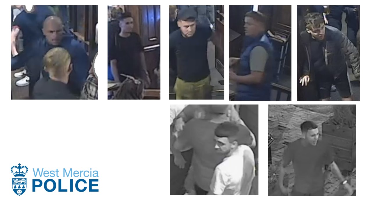 Collage of CCTV photos of seven men