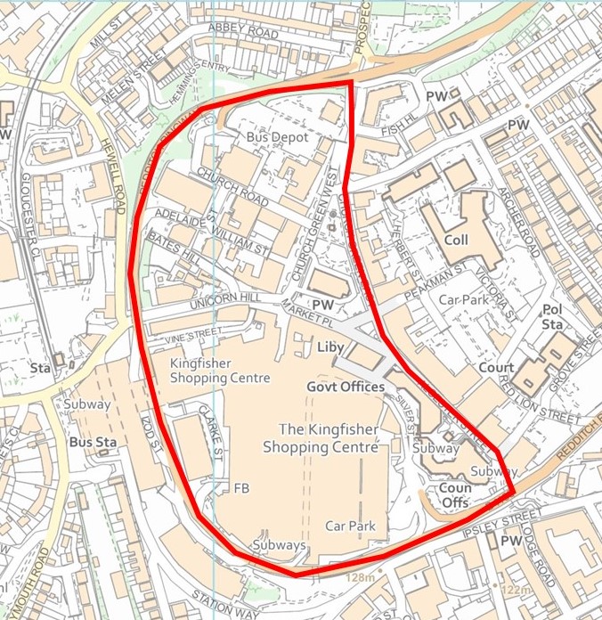 A map of Redditch town centre