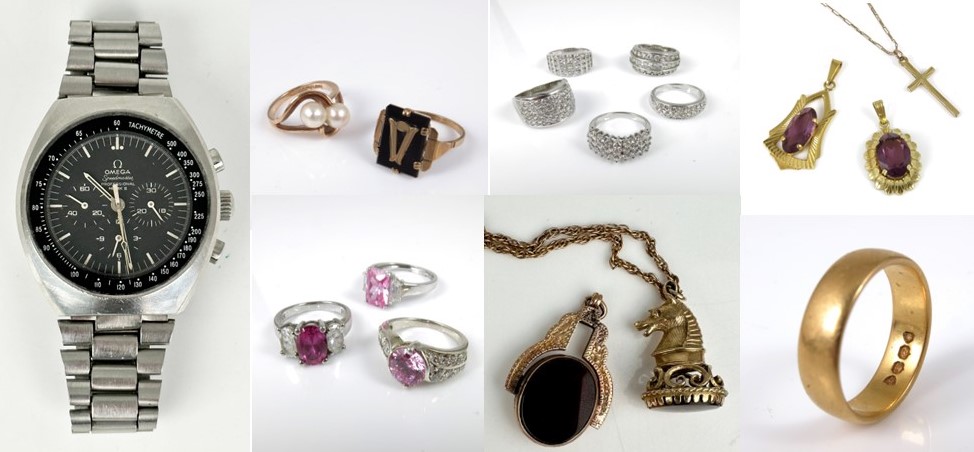 A range of expensive jewellery items
