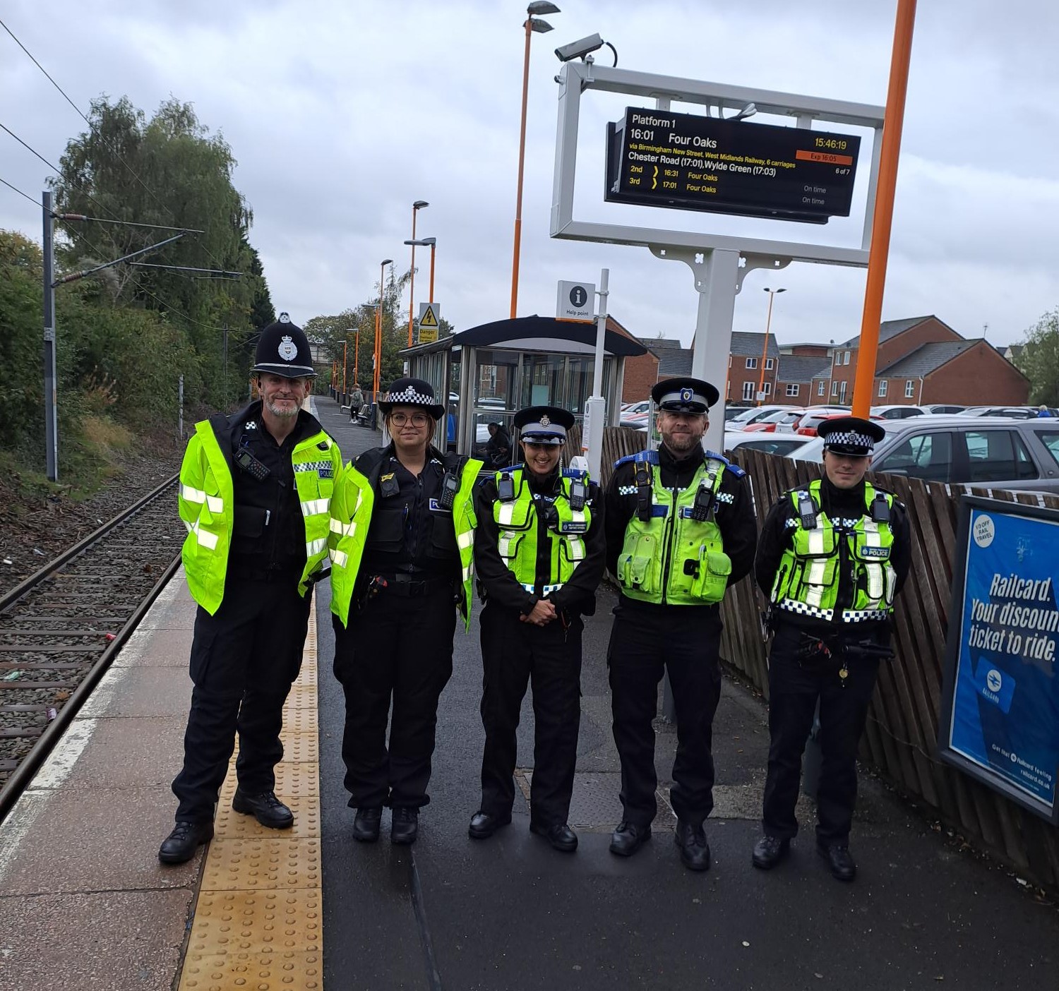 Police officers on the platform at Redditch railway station