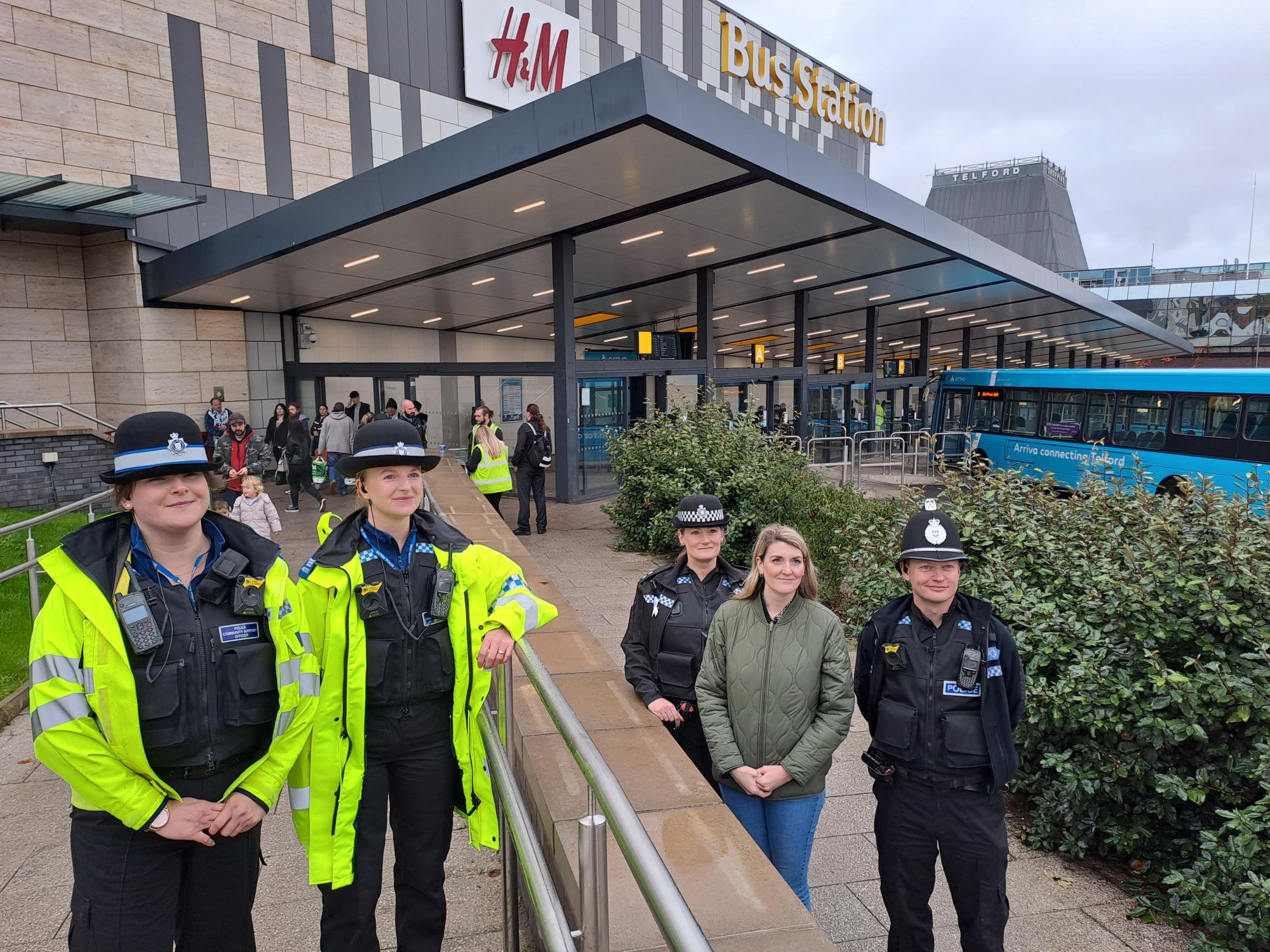 Officers outside Telford Bus Station for the launch of Bus and Discuss
