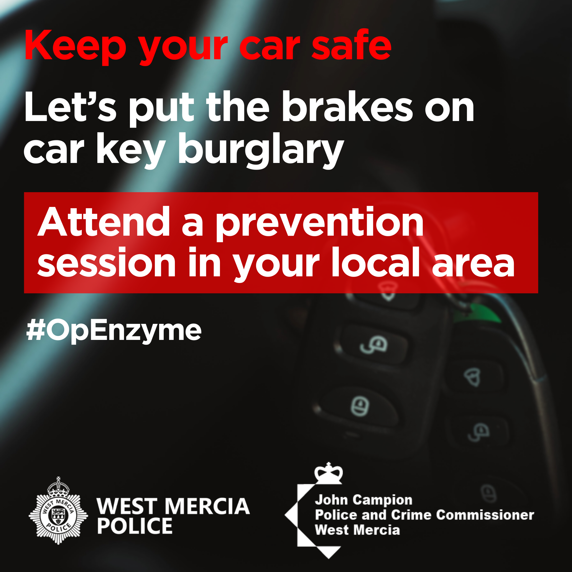 Flyer for car key burglary prevention sessions