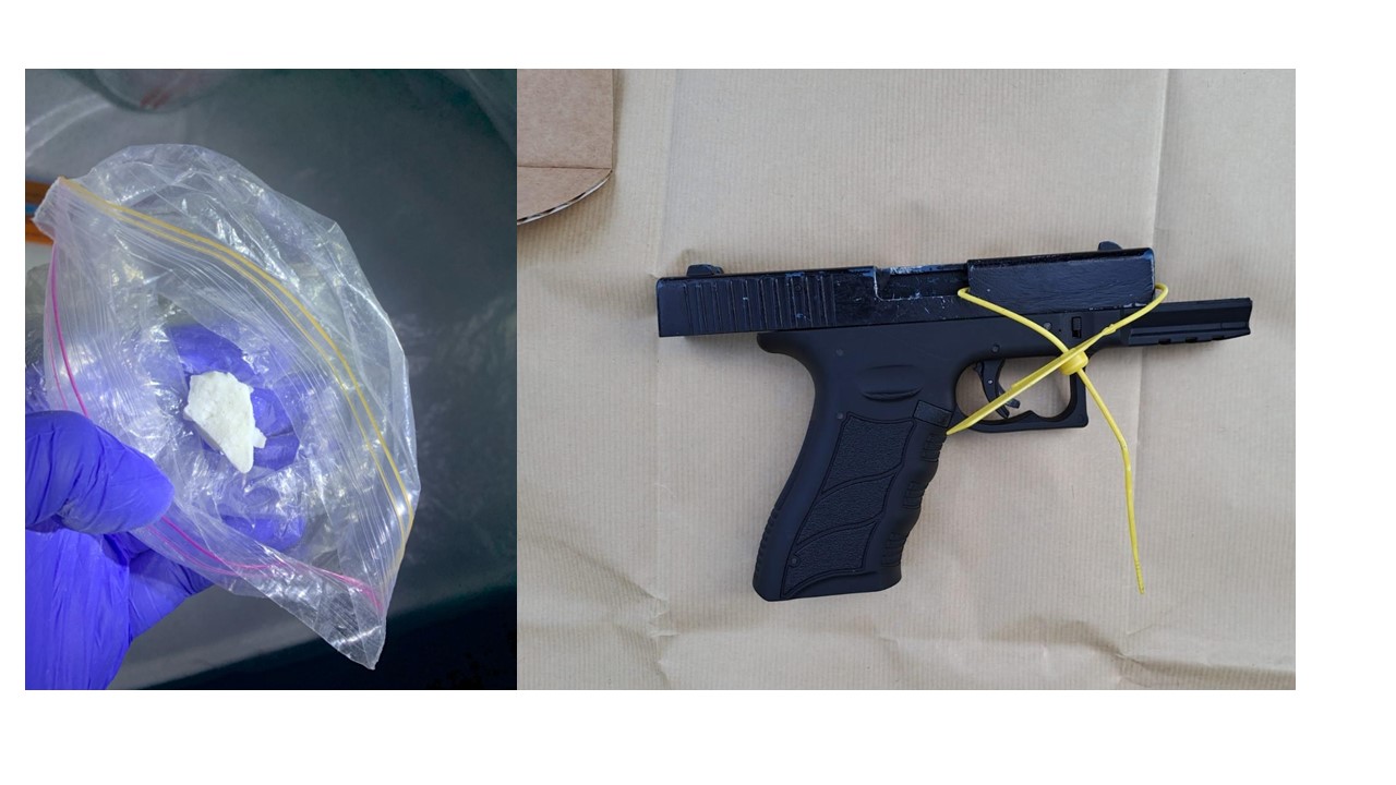 Two pictures gun and class A drugs 
