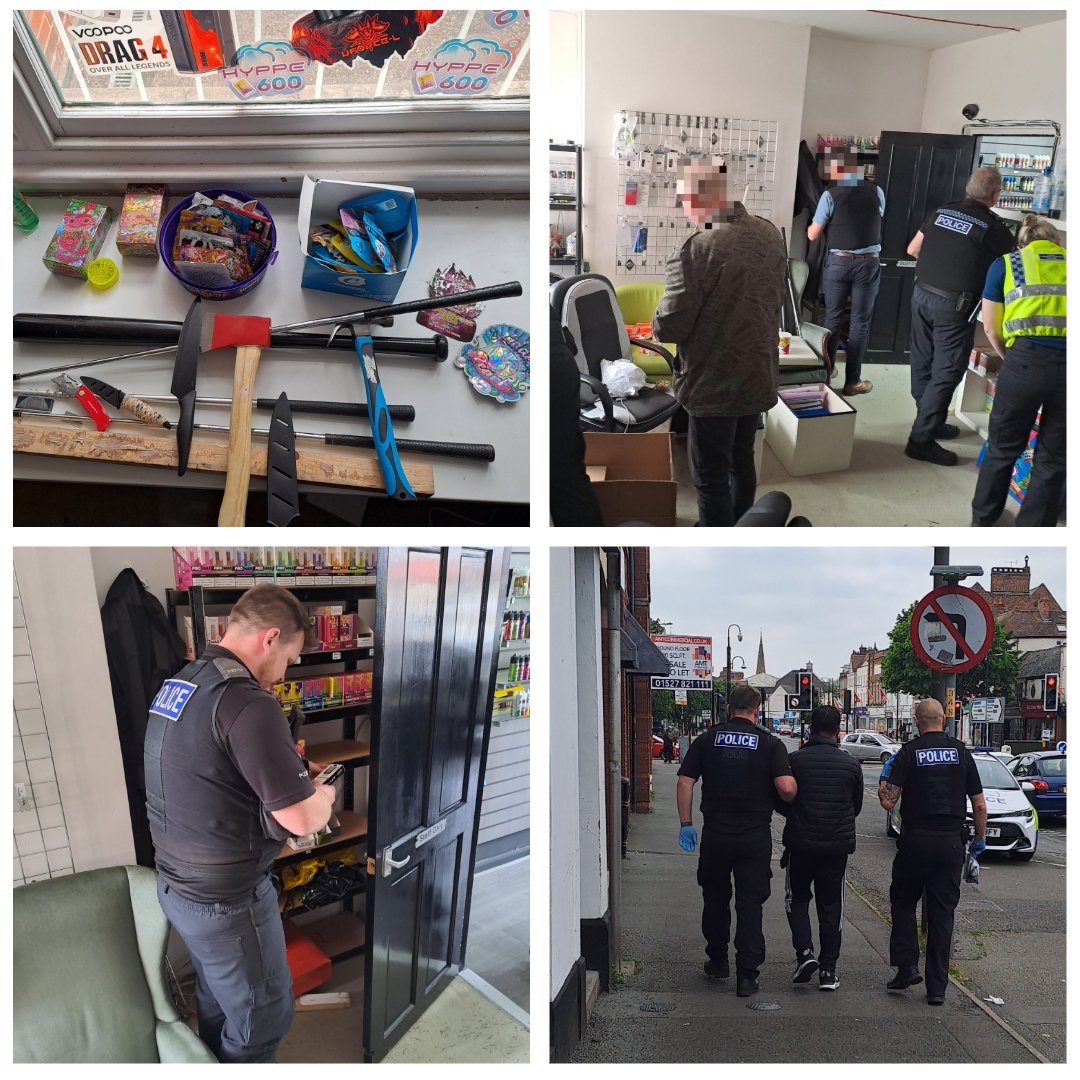 Officers at the vape store and making an arrest
