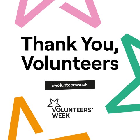 thank you volunteers text with star shapes