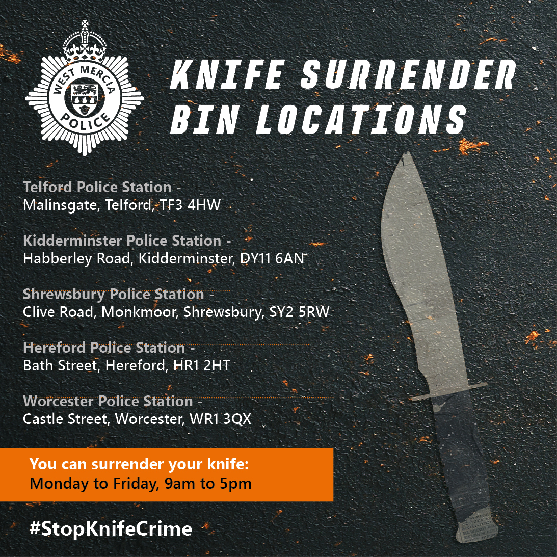List of police stations to surrender knifes.