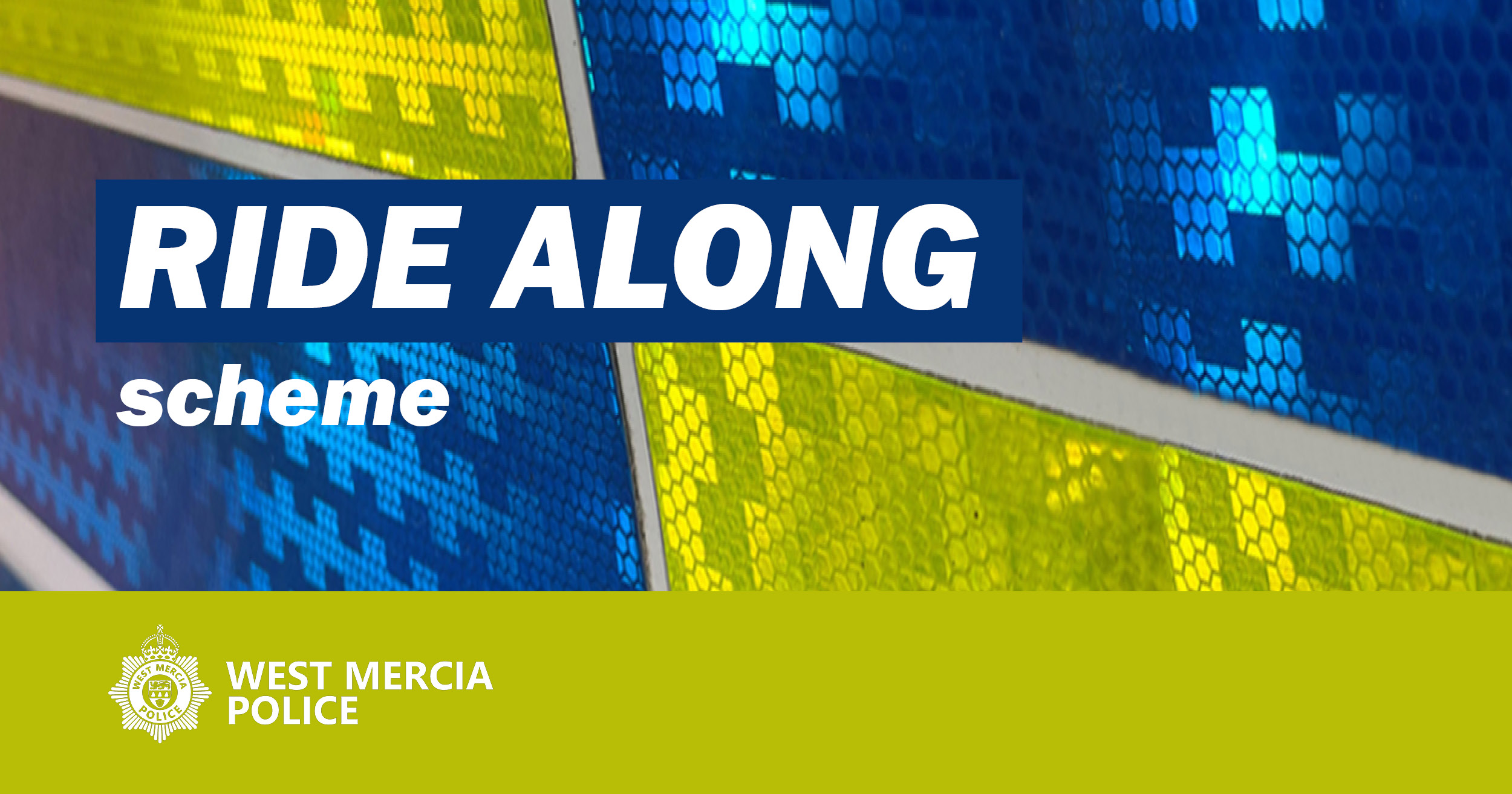 'ride along scheme' text on close up image of blue and green checkerboard 