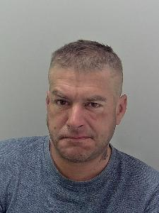 White male, short grey hair and wearing a blue t shirt.
