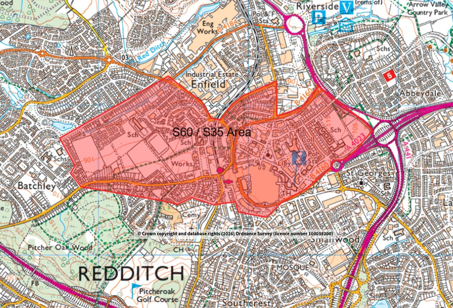 Map of Redditch showing dispersal order area