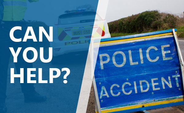 Police accident sign, roadside. 