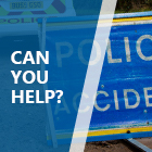 Police accident sign, roadside. 