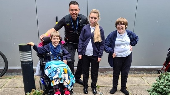 Pupils at Chadsgrove Special School with the finished planters and PC Lloyd Stone